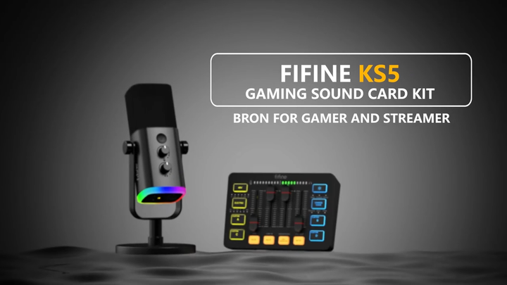 Fifine KS5 Wired Streaming Audio Mixer - Professional Podcast Kit