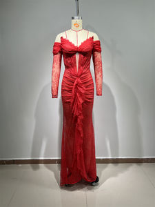 섹시한 여성 연예인 파티 칵테일 긴 활주로 레드 스팽글 활주로 이브닝 드레스 - Product Image 6