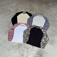 T-shirt Streetwear personnalisé en coton oversize à blocs de couleurs camouflage, T-shirt à manches longues gaufrées pour homme