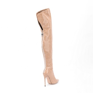 Bottes de mode pour femme, longues, au-dessus du genou, à talon fin et haut, bout pointu, avec fermeture éclair arrière, imprimé pierre, hiver, taille 47 - Product Image 3