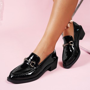 Pointed Toe Thick Heel Slip-on Women's Small Leather Shoes Autumn British Metal Plus Size Mid-heel - Product Image 4