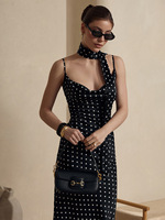 Robe Chic Personnalisée Halter Sans Manches à Pois Noire – Robe d'Été Élégante Ample et Décontractée pour Soirées et Cérémonies – Robe Femme