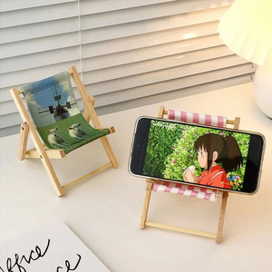 <b>Mini</b> Wooden Beach Chair Phone Stand Foldable <b>Desk</b> Holder For Tablet Mobile Phone Prop Decorative Accessory - Product Image 1