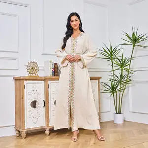 Abaya jilwomen kadınlar Retro etnik uzun kollu standı yaka akşam elbise fas Kaftan elbisesi geleneksel müslüman giyim balo