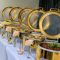 Modern Paslanmaz Çelik Beyaz Servis Tabağı Büfe Seti 6L Yuvarlak Cam Pencereli Düğün Otel Restoran Tatil Köyü İçin