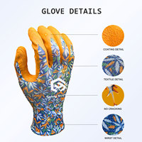 Guantes de Trabajo Antideslizantes para Mujer CY Premium, Color Naranja de Alta Visibilidad, con Forro de Espuma de Látex Arrugada, Agarre Suave y Diseño Floral, para Jardín