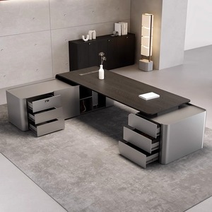 Scrivania Direzionale in Legno Massello Verniciato, Lussuosa Scrivania Presidenziale Modulare di Alta Gamma, Set Scrivania e Sedia dal Design Moderno e Semplice - Product Image 3