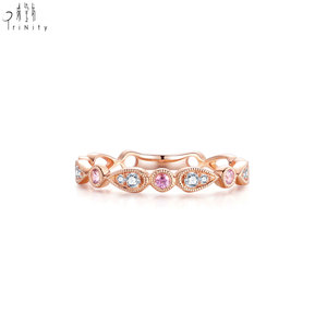 Anillo apilable de oro macizo de 18 quilates con zafiro rosa natural y diamantes naturales, estilo retro, de Hong Kong Fine Jewelry Band Wholesale, para mujer. - Product Image 1