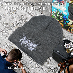 Hip-Hop Punk Style Letter Pattern Digital Printed Knit Cap <b>Men</b> Women <b>Warm</b> Custom Knitted Cuff Beanie <b>Hat</b> Unisex Ski Travel - Product Image 2
