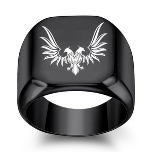 Anillo de Acero Inoxidable para Hombre, 18MM, Cuadrado, con Grabado Láser de Águila de Dos Cabezas, Color Negro Metálico, Joyería de Moda, Regalo - Product Image 1