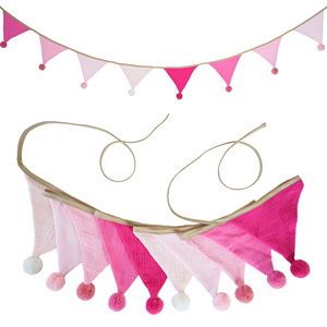 Drapeaux en coton avec pompons couleur unie enfants fête d'<span class=keywords><strong>anniversaire</strong></span> <span class=keywords><strong>guirlande</strong></span> suspendue pour pépinière Camping salle de classe événements à thème - Product Image 2