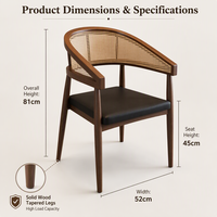 Fauteuil de salle à manger en bois avec dossier en rotin pour restaurant, hôtel, café, siège rembourré noir, chaise d'appoint de style moderne du milieu du siècle