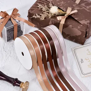 Ribest Brown Double Face Satin Ribbon For Birthday Gift Boxes Packaging Greeting Card Decoration Wholesale 9mm 100Y/R