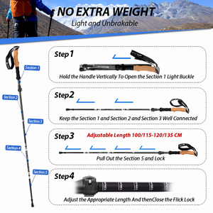 KingGear Bastone <span class=keywords><strong>da</strong></span> <span class=keywords><strong>Trekking</strong></span> Pieghevole in Fibra di Carbonio 3K Stile Nordico Alpino per Escursionismo - Product Image 5