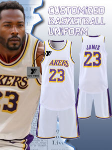 Ensemble de survêtement de basketball classique rétro jaune et violet respirant 100% fibre de bambou - Violet Or Dynastie Fan Équipement sportif <span class=keywords><strong>YONO</strong></span> - Product Image 2