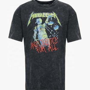 T-shirts graphiques imprimés vintage noirs sur mesure en gros, t-shirts délavés à l'acide, t-shirts pour hommes, col rond surdimensionné - Product Image 5