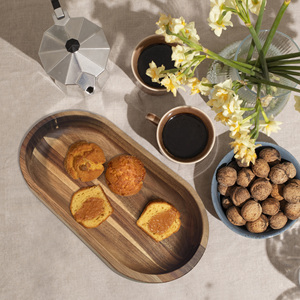 Assiette de service ovale en bois d'acacia Plateaux de présentation en bois pour la décoration intérieure Plateau ovale en bois - Product Image 5