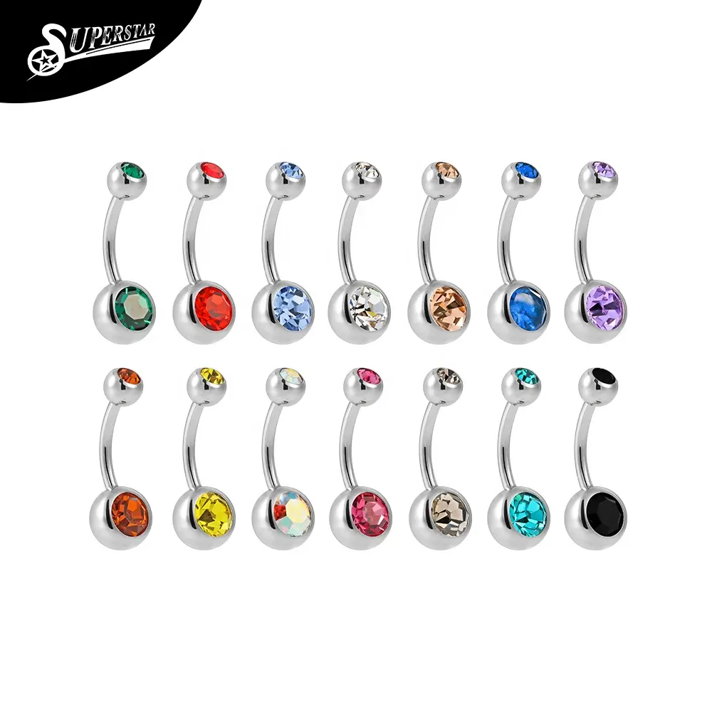 Superstar G23 Titanium Externally Threaded Belly Button Ring AB Eco-friendly Diamonds 18K Gold Navel Body Piercing Jewelry