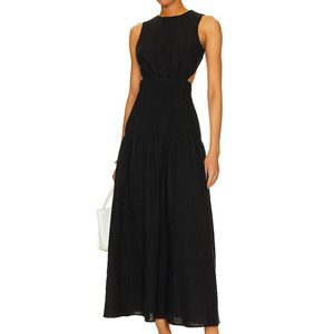 فستان نسائي غير رسمي عالي الجودة مكشوف الظهر بفتحة رقبة دائرية تصميم مكشكش بخصر مرن فستان ماكسي مخصص - Product Image 6