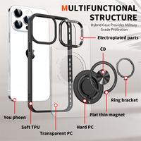 Coque de téléphone transparente de luxe antichoc avec support magnétique et béquille pour iPhone 15 Pro Max, compatible avec la recharge sans fil