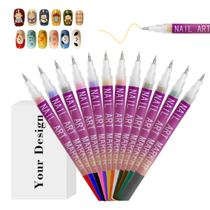 Marqueurs d'art pour ongles en acrylique à séchage rapide avec logo personnalisé, 12 couleurs, décoration d'art pour ongles liquide DIY, stylo à vernis à ongles en gel portable - Product Image 1