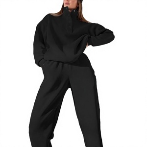 <b>Women's</b> <b>Beige</b> Fleece Maternity <b>Tracksuit</b> Set Half-Zip Pullover with Side Pockets Regular Fit Casual Winter Solid - Product Image 5