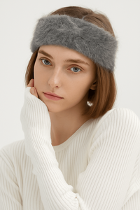 Aangepaste Nieuwe Winter Fleece Hoofdband-Grijs Gebreide Mode Hoofddoek Voor Warmte - Product Image 2