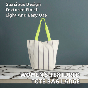 Striped Canvas Tote Bag Lightweight Large Capacity Shoulder <b>Handbag</b> Casual Shopper for Daily Travel - Product Image 2