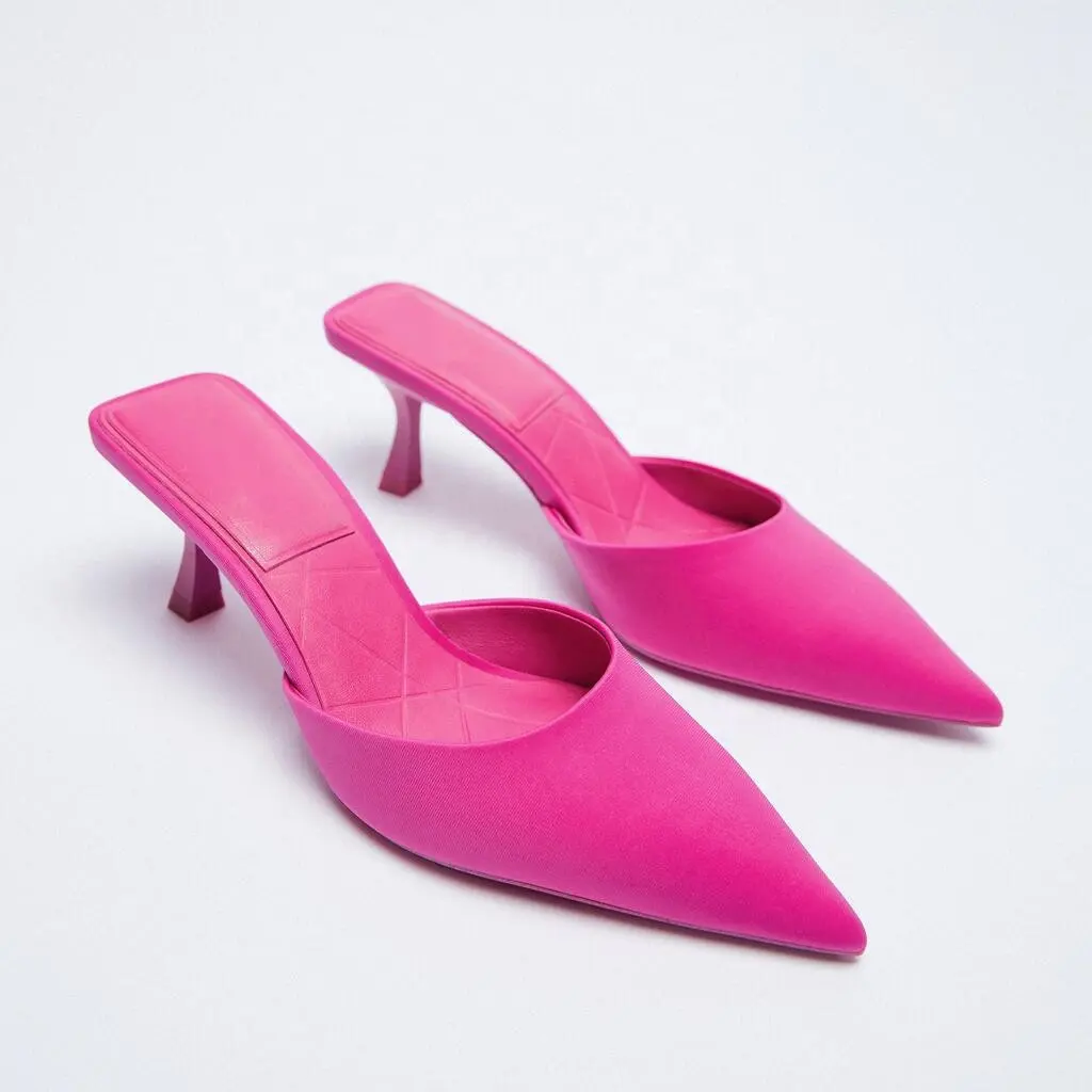 115002 Iheeled Brand women shoes 2022 fuchsia pink women pumps kitten heels closed toe lady mules slip on women sandals slipper