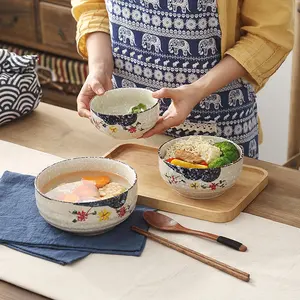 Bol à soupe de riz et nouilles, en porcelaine, style japonais Vintage, pour petit déjeuner, Ramen, service à dîner réutilisable en céramique 2104