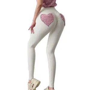 สีขาวหัวใจกระเป๋าเซ็กซี่ Leggings ผู้หญิง Butt Lift สูงเอวกีฬากางเกงโยคะฟิตเนส Push Up Gym กางเกง Slim tights