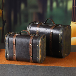 Retro Leather Storage <b>Box</b> Solid Color Flip Opening Hand Carry Decorative <b>Box</b> - Product Image 2