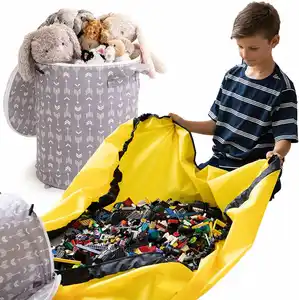 大容量玩具储物组织器篮可折叠玩具箱带游戏垫儿童快速拉绳袋