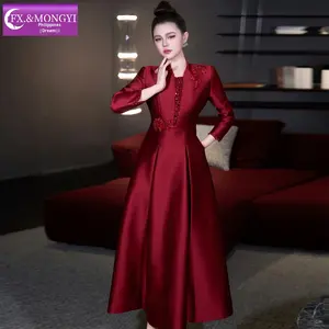 فستان أحمر مطرز للنساء من FMY، فستان شتوي راقي للمناسبات الاجتماعية، فستان زفاف وحفلات بخصر ضيق، فستان للمناسبات 68697 - Product Image 3