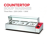 Bain-marie électrique professionnel robuste OUTE 3 bacs en acier inoxydable, chauffe-plats de comptoir pour cuisine de restaurant