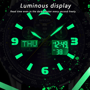 SANDA 6362 Montre-bracelet électronique à double affichage pour hommes, montre multifonctionnelle avec fonction compte à rebours et fonction lumineuse - Product Image 2