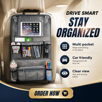 Organisateur de rangement pliable et durable en polyester multi-poches pour dossier de siège de voiture, avec support pour tablette enfant et compartiments pour boissons