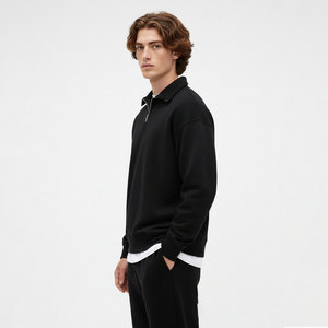 <span class=keywords><strong>Sweat</strong></span>-shirt surdimensionné pour <span class=keywords><strong>homme</strong></span> en coton français épais de haute qualité, avec <span class=keywords><strong>col</strong></span> <span class=keywords><strong>zippé</strong></span>, broderie 3D et épaules tombantes - Product Image 2