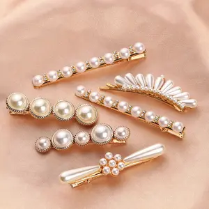 clips haar 50 stück mädchen Suppliers-Großhandel Hohe qualität Koreanische Mädchen Perle Haar Pins Handgemachte Neue Designs Haarnadeln Luxus Perle Haar clips für Frauen
