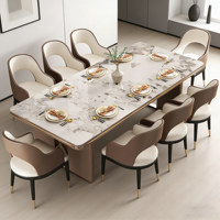 Ensemble de table et de chaises de salle à manger en marbre de luxe moderne pour villa |   Table de salle à manger rectangulaire élégante en pierre de haute qualité