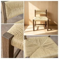 Chaise de salle à manger en chêne massif tressée à la main avec feuilles de bananier, tabouret de bar assorti sur mesure disponible