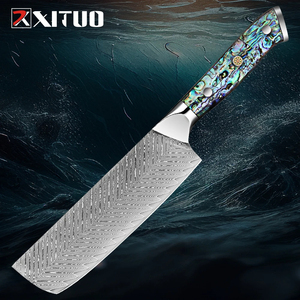 Xyj couteaux de Chef japonais damas, haute teneur en carbone, <span class=keywords><strong>couteau</strong></span> de cuisine de 8 pouces <span class=keywords><strong>professionnel</strong></span> en acier inoxydable pour fileter la viande et le <span class=keywords><strong>poisson</strong></span> forme géométrique - Product Image 1