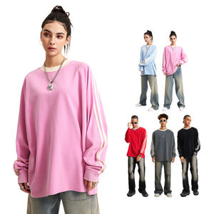 <span class=keywords><strong>2024</strong></span> Otoño Invierno lavado tres barras deportes hombro manga larga <span class=keywords><strong>Camiseta</strong></span> hombres suelta Color sólido - Product Image 2