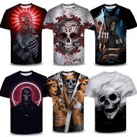 Kaus motif kerangka 3D kustom warna campuran gaya Hip Hop untuk pria dan wanita kain rajut ukuran besar desain kreatif