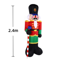 Soldat Casse-Noisette Gonflable Classique avec Uniforme Militaire Rouge et Vert et Sceptre en Forme de Canne à Sucre pour Décoration de Jardin de Noël