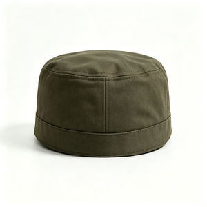 Wholesale Image Soft Common Blank <b>Flat</b> Top Cadet Cap Custom Logo Dark Olive Closed-Back Short Curved Brim Outdoor Men Casual <b>Hat</b> - Product Image 3