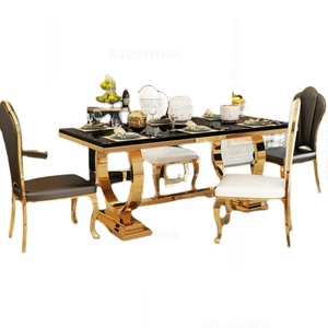 Hình chữ nhật Bộ bàn ăn đồ nội thất bằng đá cẩm thạch bàn ăn bàn vàng sang trọng đá bàn ăn và <span class=keywords><strong>4</strong></span> ghế - Product Image 4