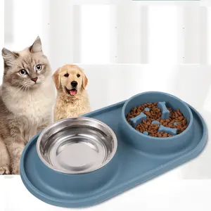 Flat Faced Pet Feeding Bowl Folding Silicone Com Tampa Paw Design Garrafa De Água Silicone Mat Fountain 3 Em 1 Dog Food