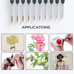 Pinceaux de peinture d'artiste en bois professionnel 10 pièces stylos ensembles de cheveux en Nylon épais pour peinture <span class=keywords><strong>acrylique</strong></span> aquarelle à l'huile - Product Image 5