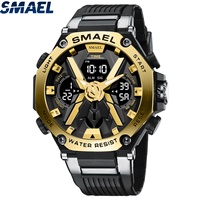 Montre de sport pour homme SMAEL 8087, affichage numérique LED extérieur avec chronomètre, alarme, grand bracelet en plastique, résistance à l'eau 50 bars